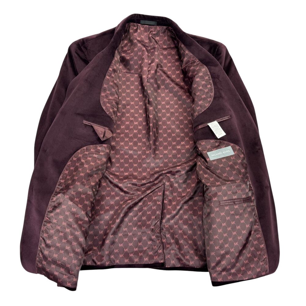 Michael Kors Mens Kent Classic Fit Velvet Sport Coat Burgundy 44R - Picture 3 of 5